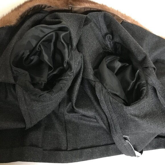 Max Mara Made in Italy Size 6 Designer Mink Collar Very Dark Gray Wrsp Jacket - Picture 6 of 16